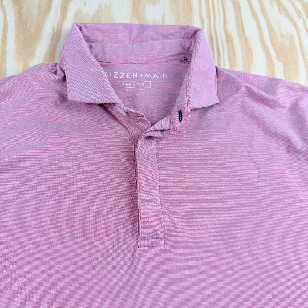 Mizzen + Main Mens Trim Fit Performance Polo Shirt Pink Heathered Medium M - Picture 6 of 8